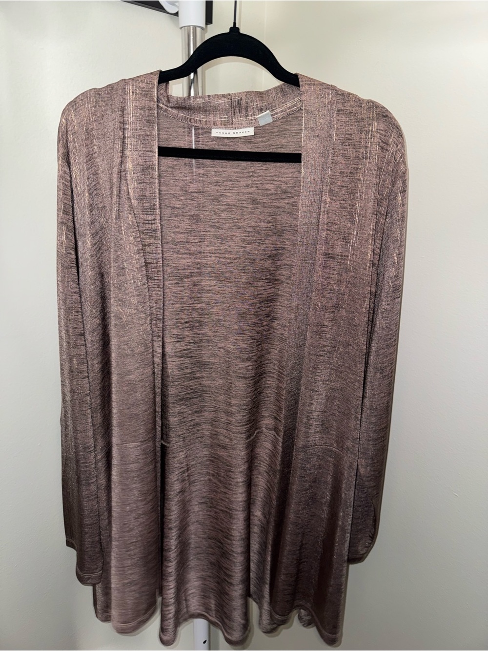 Susan Graver Mauve Open-Front Knit Cardigan